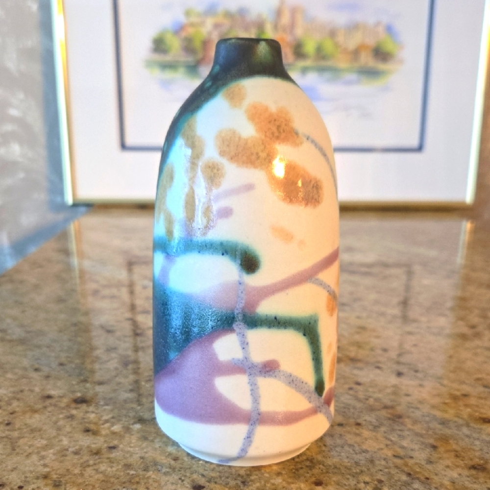 Vintage Holga Mader Artistic Ceramic Vase with Multicolor Design